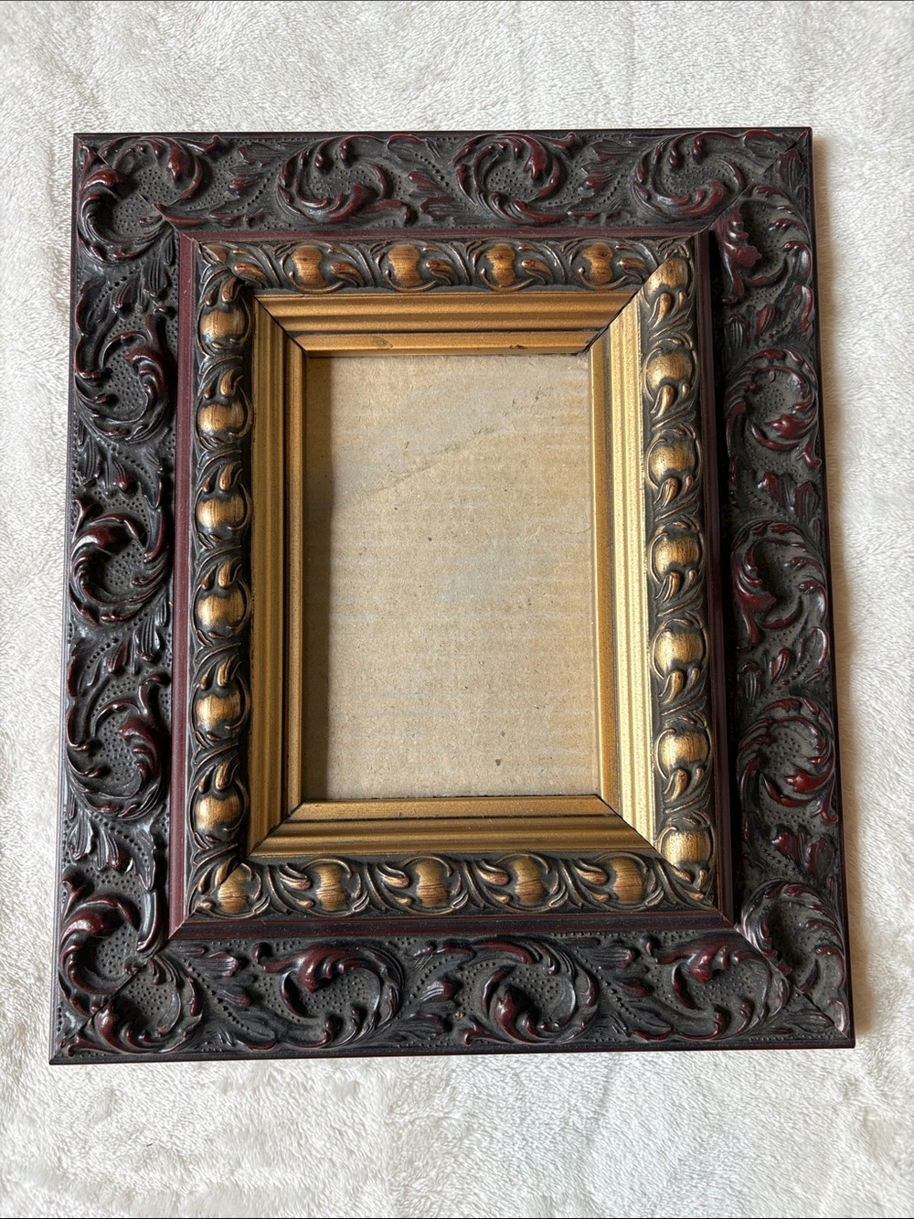 Vintage-Style Gold and Dark Red Ornate Picture Frame